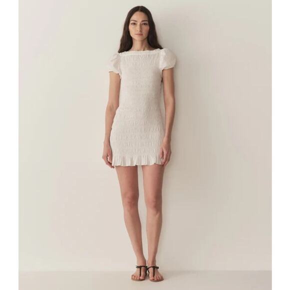 Doen Dresses & Skirts - DOEN Rizzo Smocked Mini Dress in "Salt" White Cream Size Small